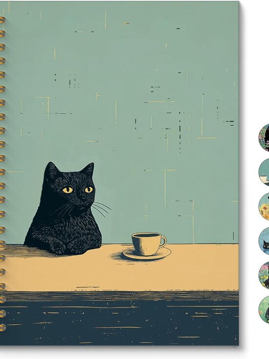 Other - Vintage Coffee Black Cat Spiral Notebook, Black Cat Gifts Journal, Cats Lovers M
